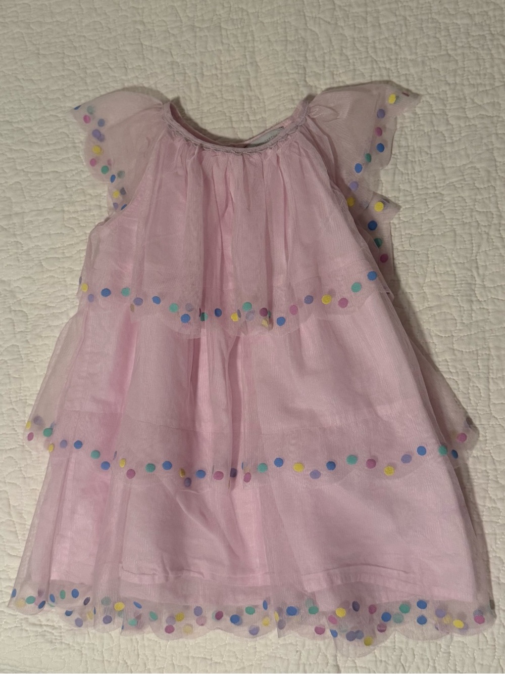 Stella McCartney Kids Pink Tiered Tulle Rainbow Dot Dress Size 4 Years